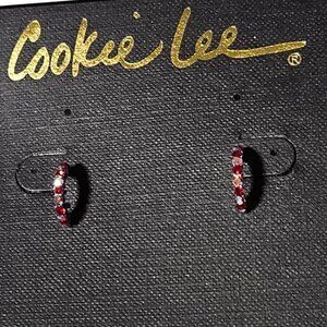 Cookie Lee Genuine Crystal Holiday Red Hoop Earrings Christmas Party Jewelry